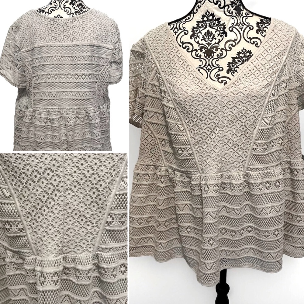 Lane Bryant Babydoll  Crochet V-neck Blouse Size 3X